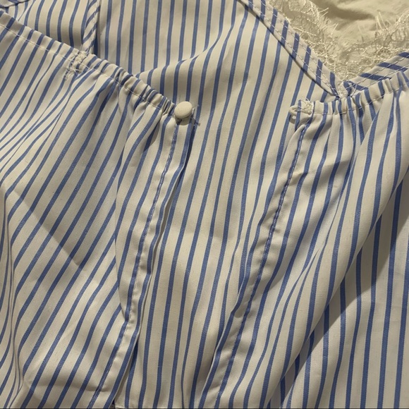 Blue and White Striped Cami Crop Top with Lace Trim and Tie Back - NWOT - Picture 8 of 15